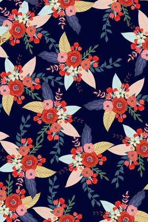 黑底花卉印花华亿平台图片