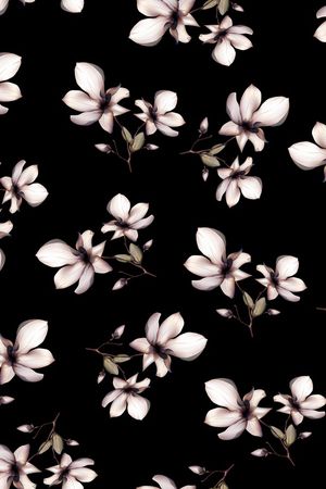 黑底花卉印花华亿平台图片