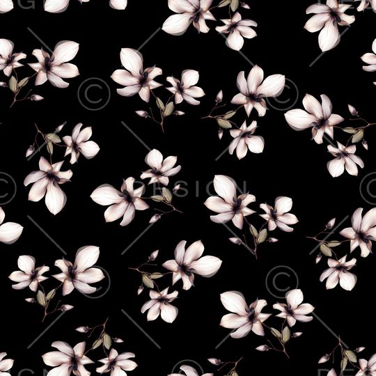 黑底花卉印花华亿平台图片