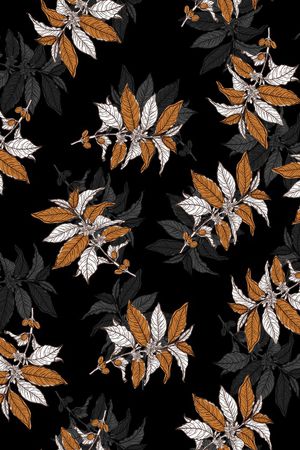 黑底花卉印花华亿平台图片