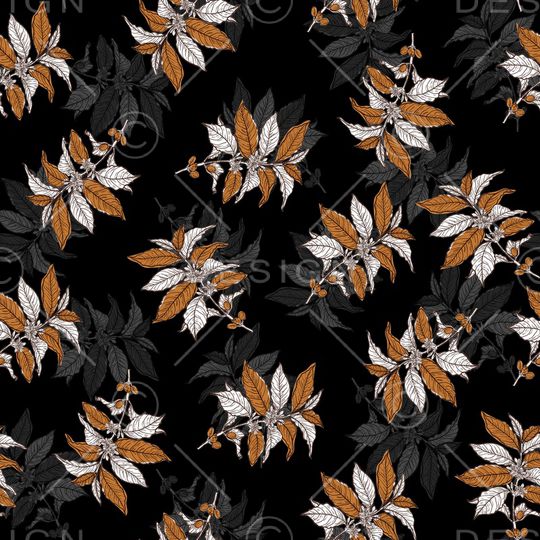 黑底花卉印花华亿平台图片