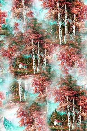 手绘风景印花华亿平台图片