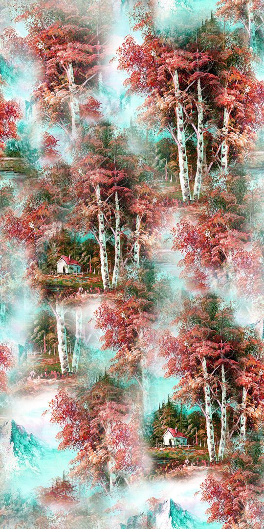 手绘风景印花华亿平台图片