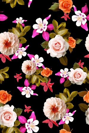 黑底花卉印花华亿平台图片