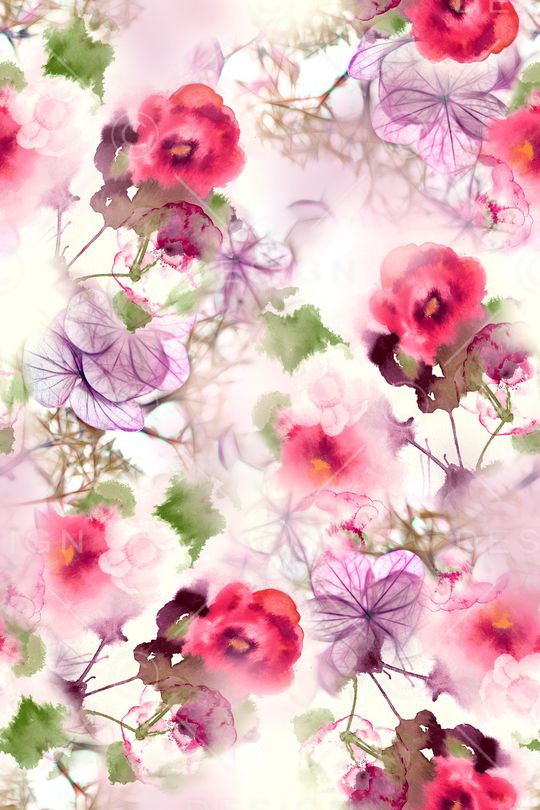 水彩花卉印花华亿平台图片