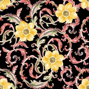 1043888-古典卷草纹加水彩花朵