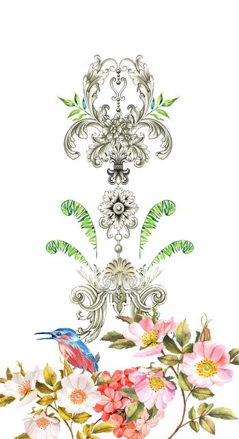 1044077-古典欧式纹样水彩花鸟