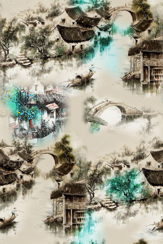 风景景观印花华亿平台图片