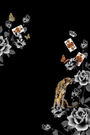 黑底花卉印花华亿平台图片