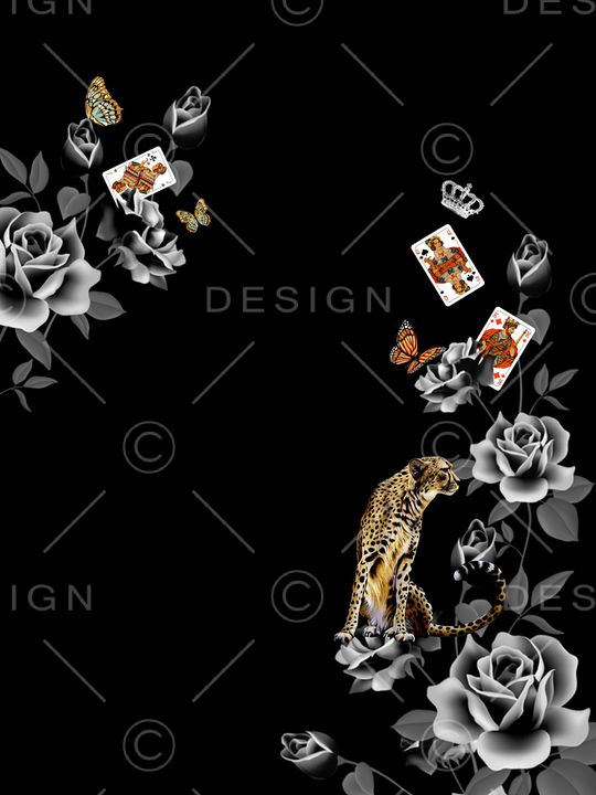 黑底花卉印花华亿平台图片