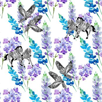 1044774-花丛飞鸟跃马