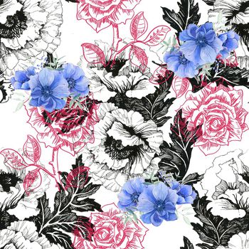 1044843-黑白大花底彩花