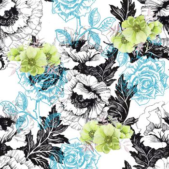 1044844-黑白大花底彩花-1