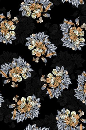 黑底花卉印花华亿平台图片