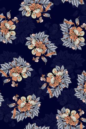 黑底花卉印花华亿平台图片