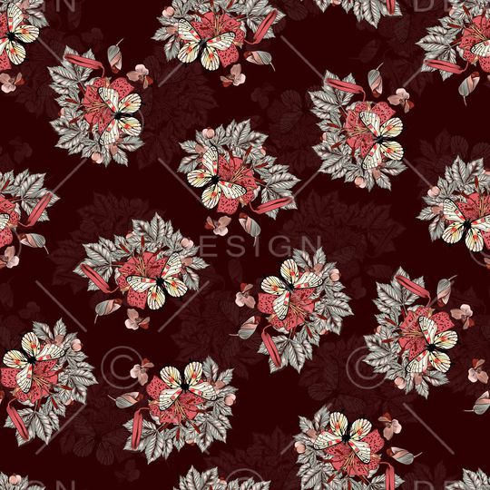 黑底花卉印花华亿平台图片