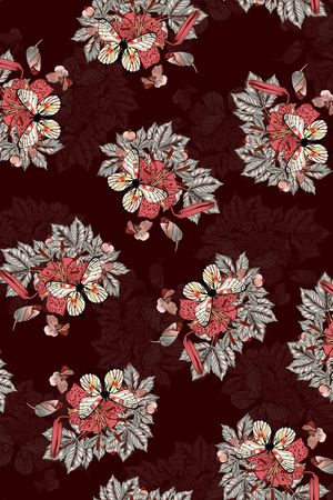 黑底花卉印花华亿平台图片