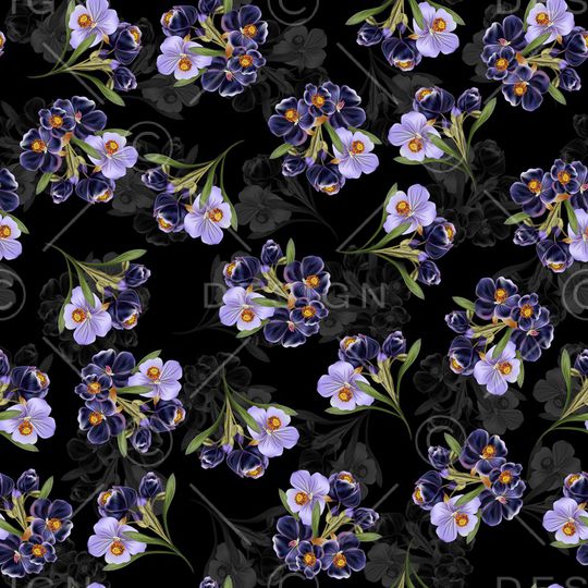 黑底花卉印花华亿平台图片