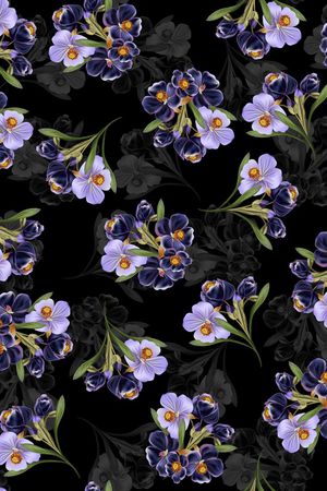 黑底花卉印花华亿平台图片