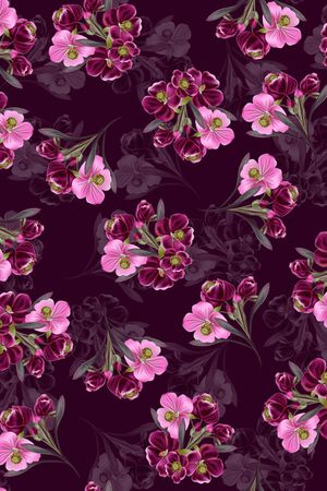 黑底花卉印花华亿平台图片