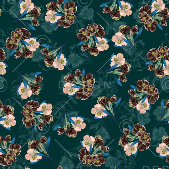 黑底花卉印花华亿平台图片