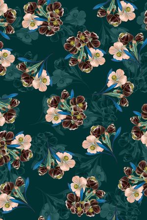 黑底花卉印花华亿平台图片