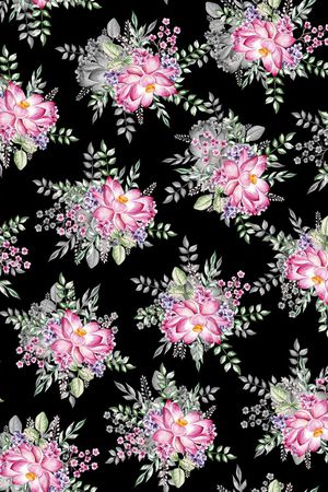 黑底花卉印花华亿平台图片