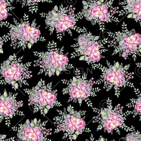 黑底花卉印花华亿平台图片