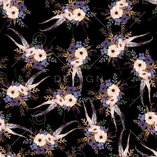 黑底花卉印花华亿平台图片