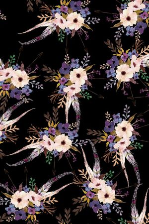 黑底花卉印花华亿平台图片