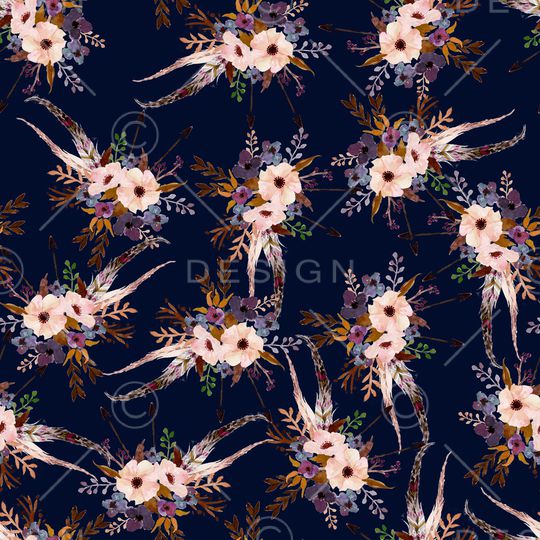 黑底花卉印花华亿平台图片