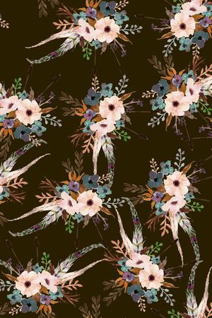 黑底花卉印花华亿平台图片