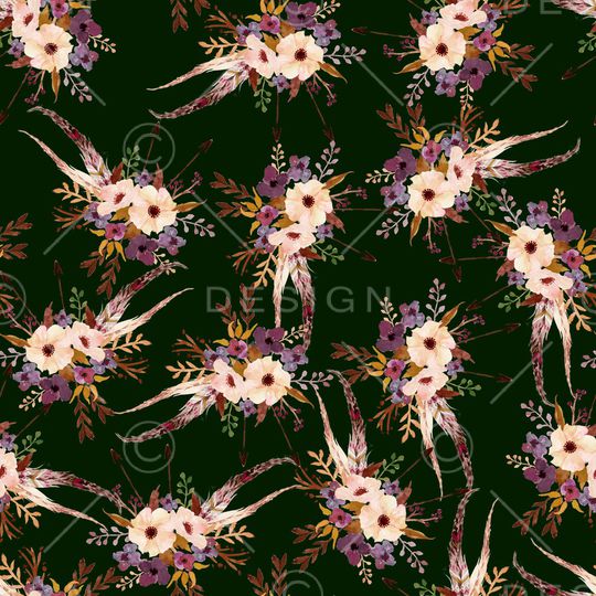 黑底花卉印花华亿平台图片