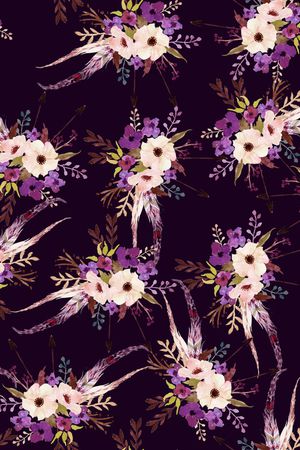 黑底花卉印花华亿平台图片