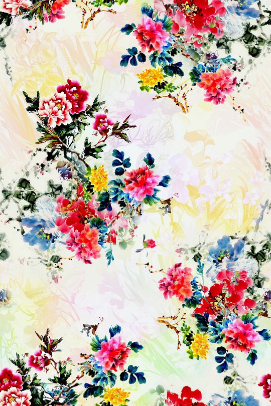 水彩花卉印花华亿平台图片