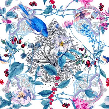 1047446-宗教元素水彩花鸟方巾-2