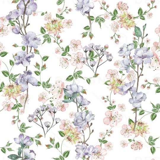 水彩花卉印花华亿平台图片