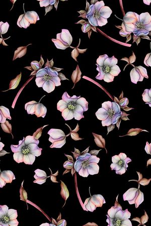 黑底花卉印花华亿平台图片