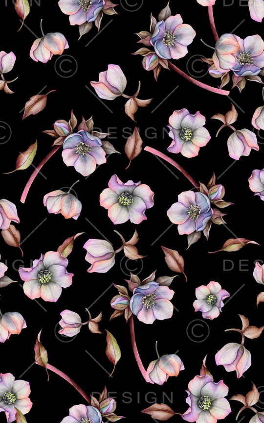 黑底花卉印花华亿平台图片