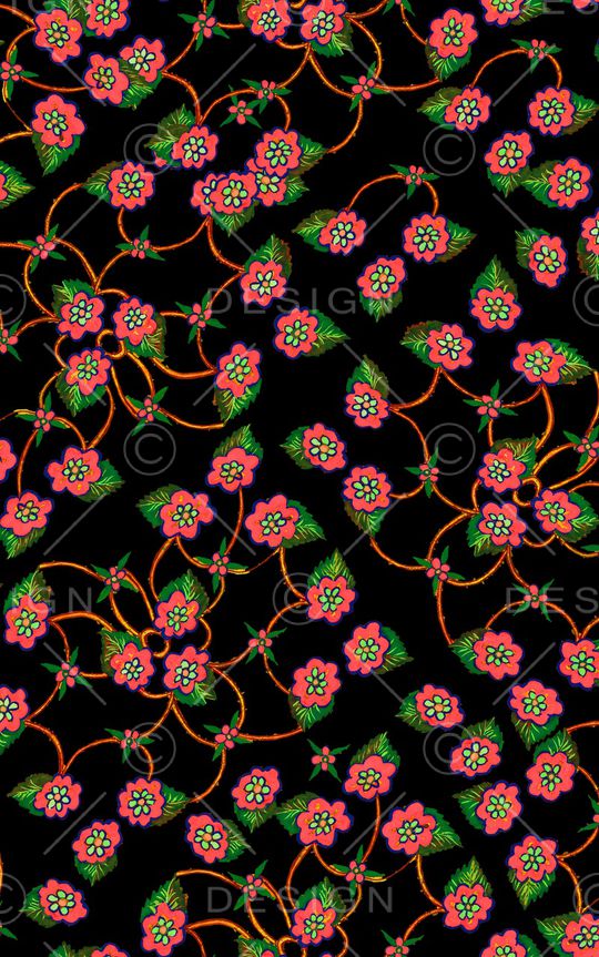 黑底花卉印花华亿平台图片