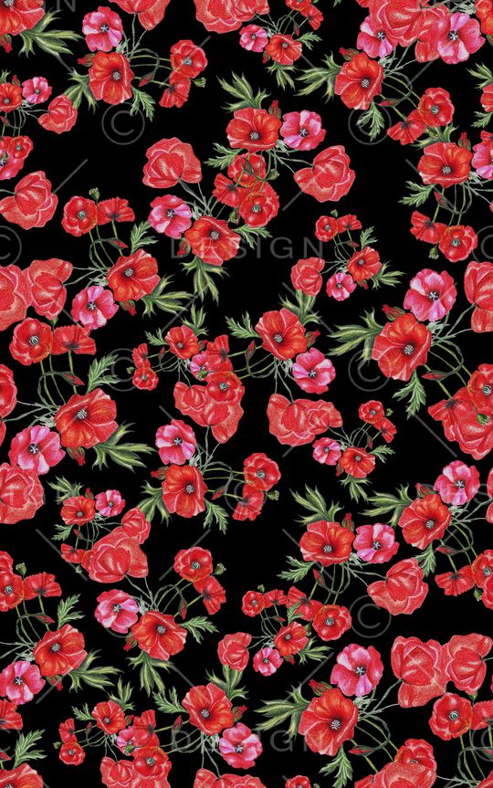 黑底花卉印花华亿平台图片