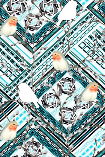 1049262-几何底纹花鸟