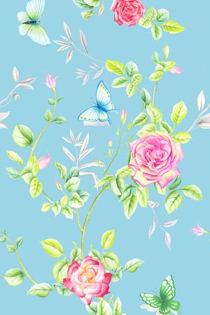 手绘玫瑰印花华亿平台图片