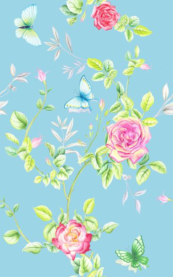 手绘玫瑰印花华亿平台图片