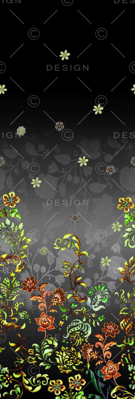 黑底花卉印花华亿平台图片