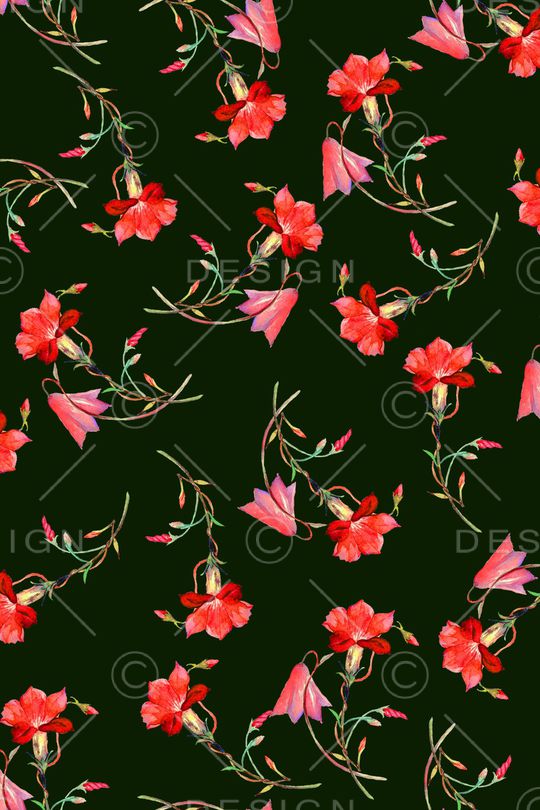 黑底花卉印花华亿平台图片