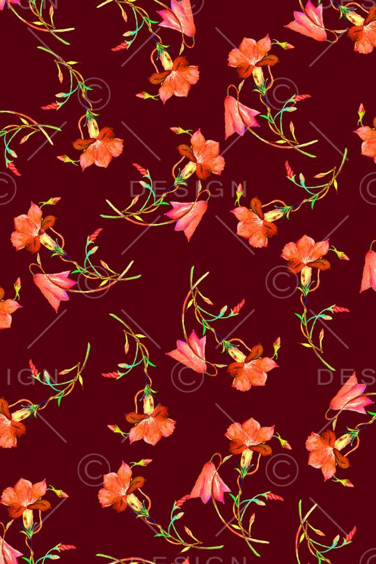 黑底花卉印花华亿平台图片