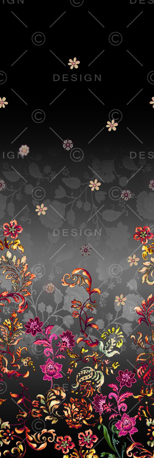 黑底花卉印花华亿平台图片