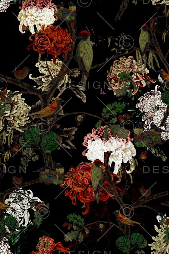 黑底花卉印花华亿平台图片