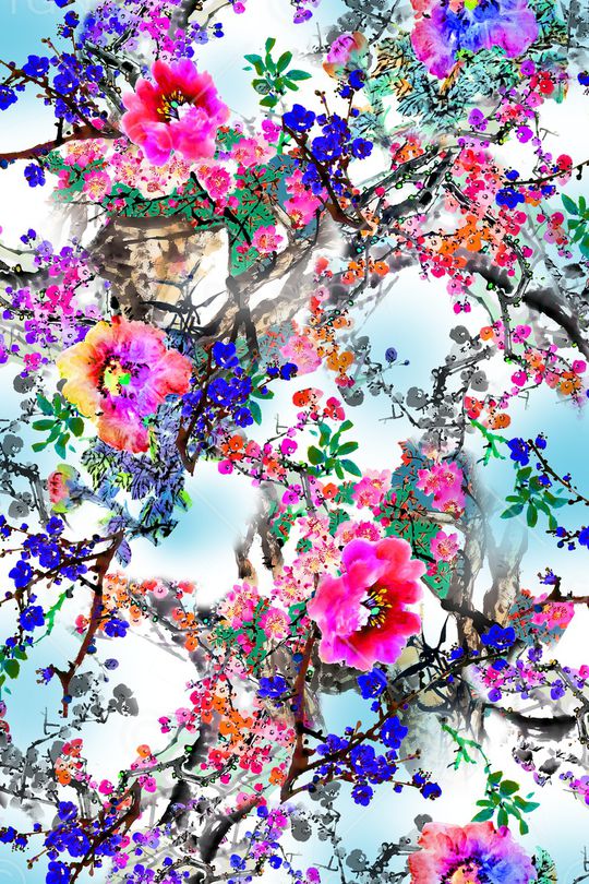 手绘花卉印花华亿平台图片